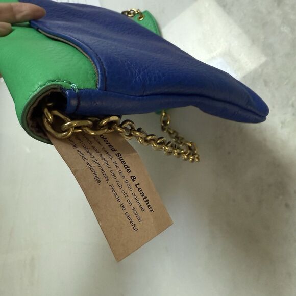 NWT J. Crew Green Blue Colorblock Leather Envelope Shoulder Bag/Clutch - Picture 9 of 12